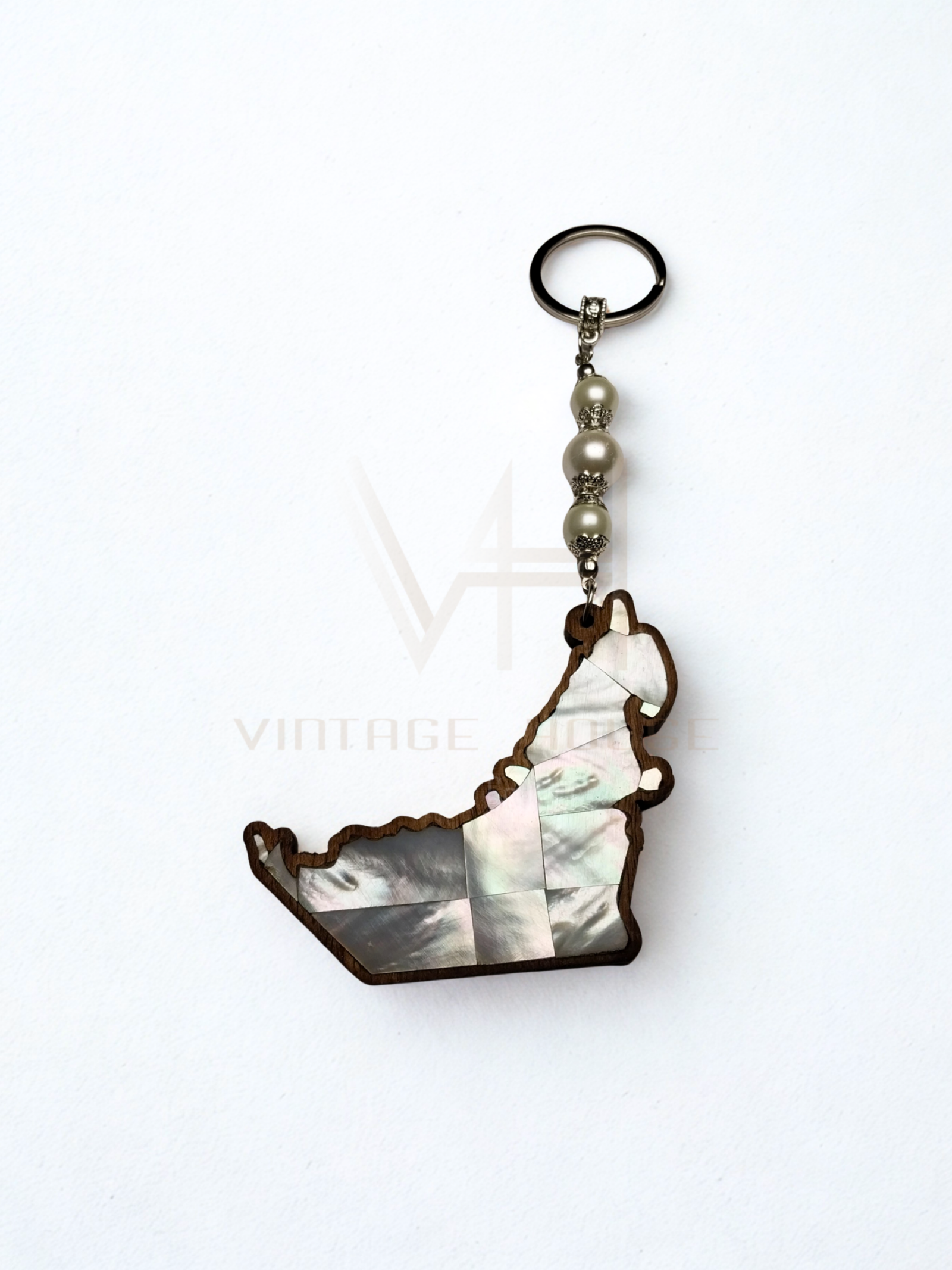 Map of Legacy - Handcrafted Walnut Keychain (Portocle) Inlaid with Mother of Pearl.