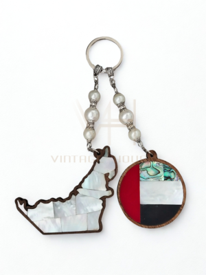 Flag & Map of Legacy – Handcrafted Walnut Keychain (Portocle) Inlaid with fine Mother of Pearl.