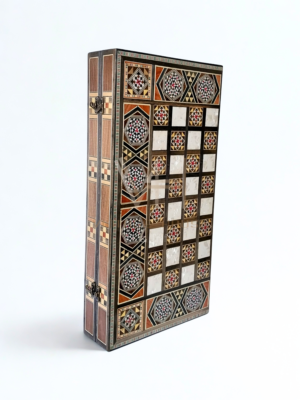 Hand inlaid natural wooden marquetry Backgammon and chess board