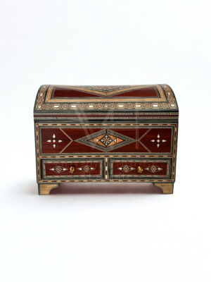 Luxury Handcrafted Inlay Box – Two Drawers, Natural Woods & Mother of Pearl.