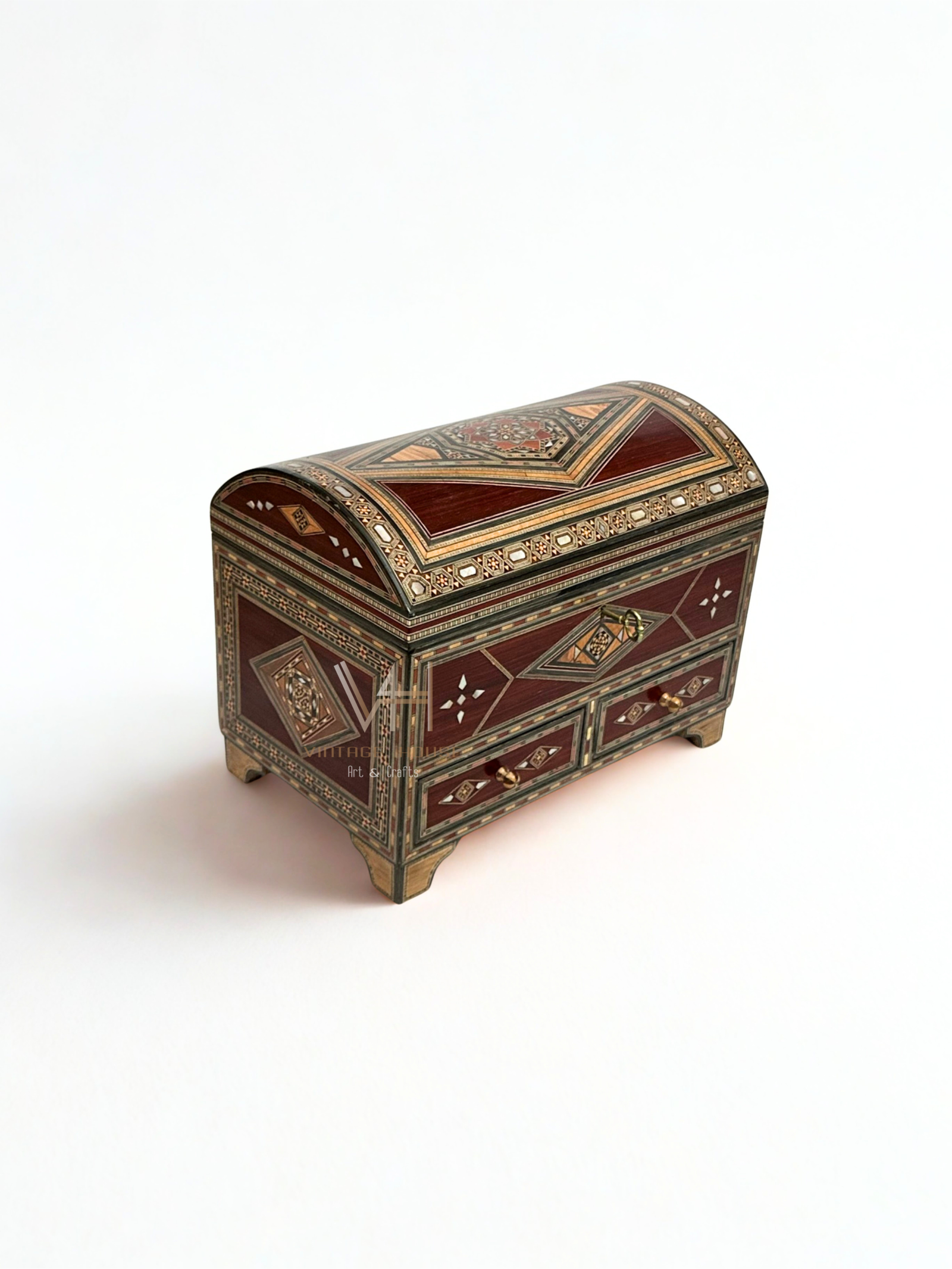 Luxury Handcrafted Inlay Box – Two Drawers, Natural Woods & Mother of Pearl. - Image 5