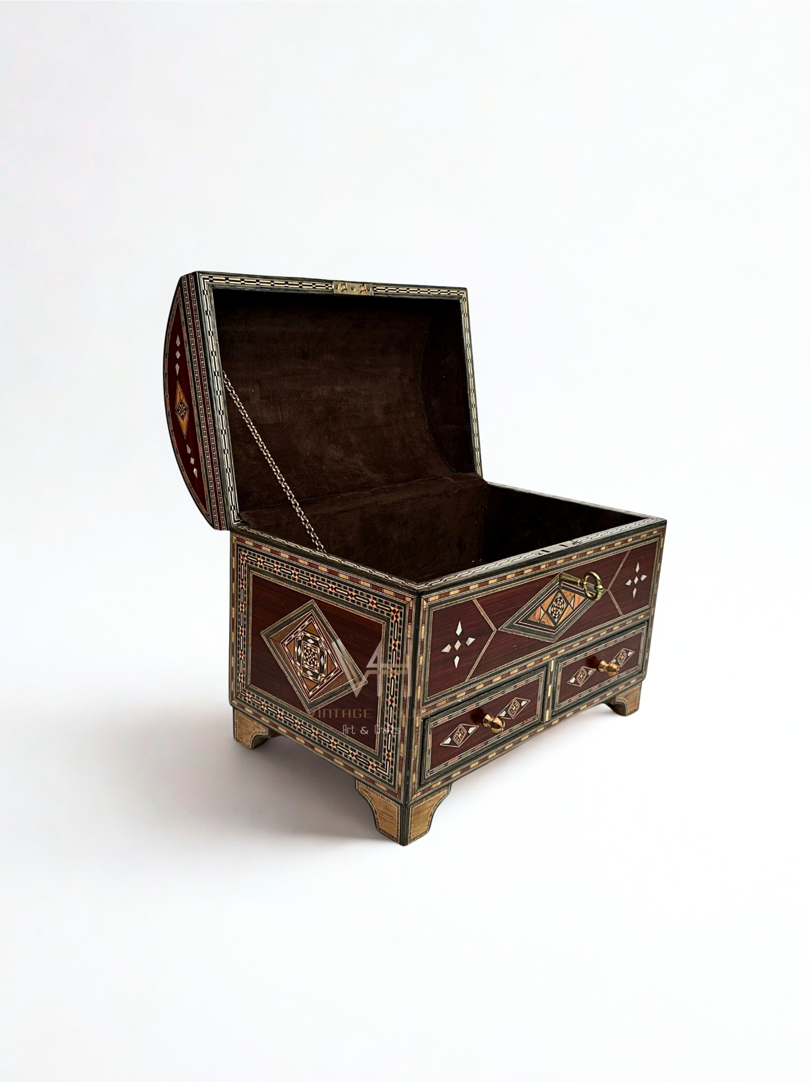 Luxury Handcrafted Inlay Box – Two Drawers, Natural Woods & Mother of Pearl. - Image 4