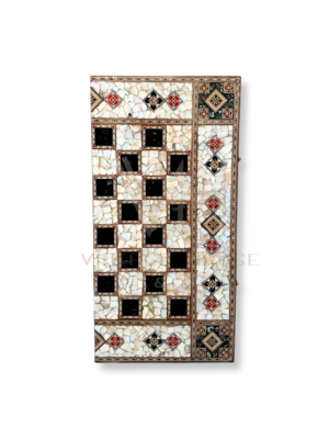 The Levantine Heirloom: Elegant stained mother of pearl backgammon - chess board.