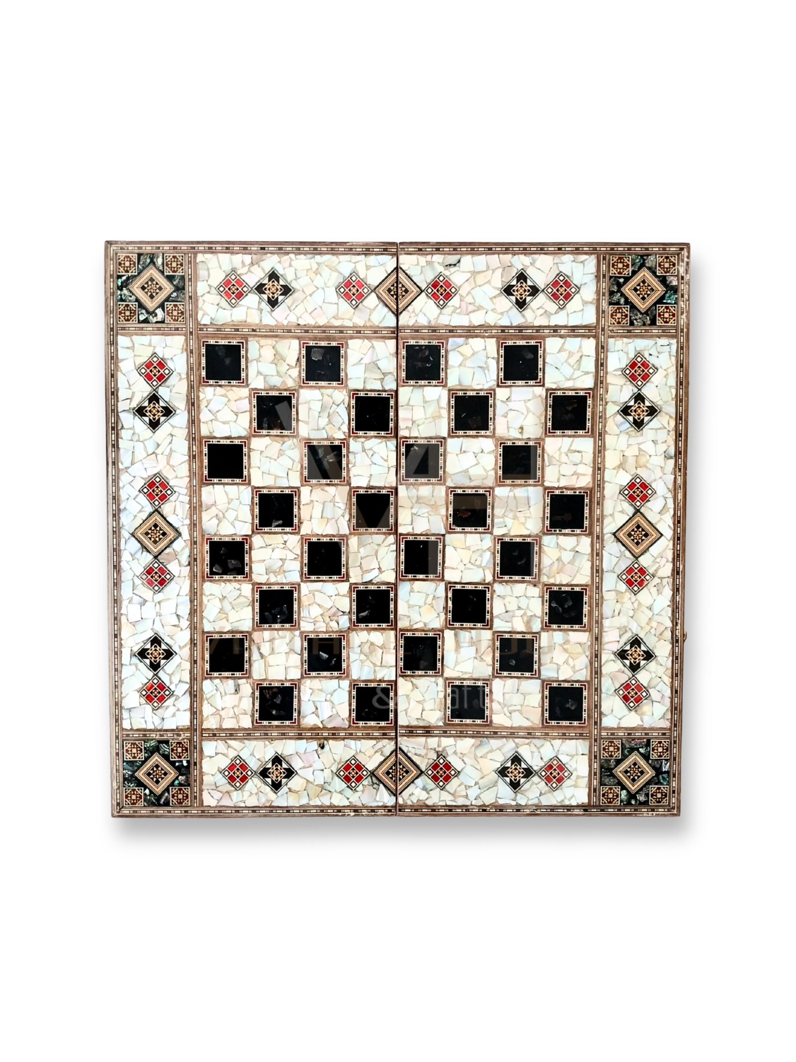 The Levantine Heirloom: Elegant stained mother of pearl backgammon - chess board. - Image 4