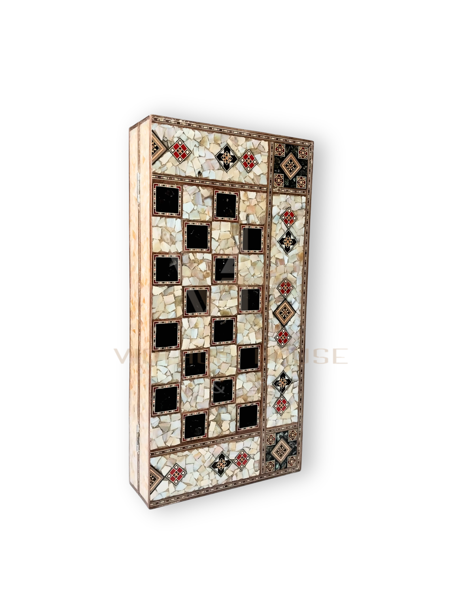 The Levantine Heirloom: Elegant stained mother of pearl backgammon - chess board. - Image 2