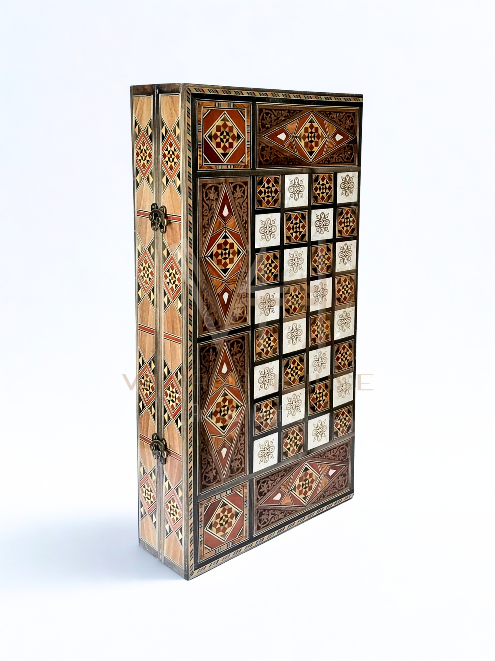 Handmade beech wooden marquetry Backgammon and chess board