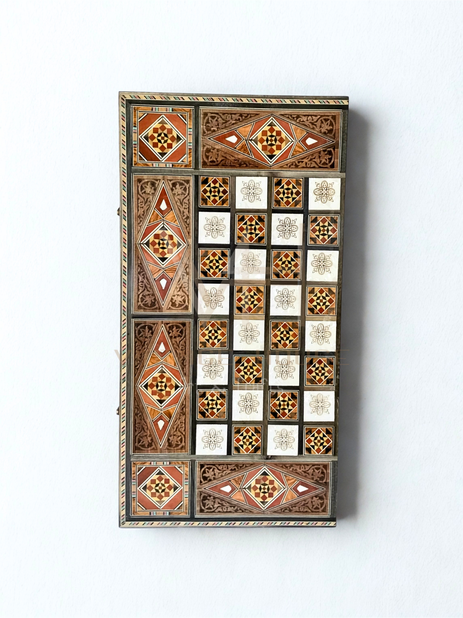 Handmade beech wooden marquetry Backgammon and chess board - Image 4
