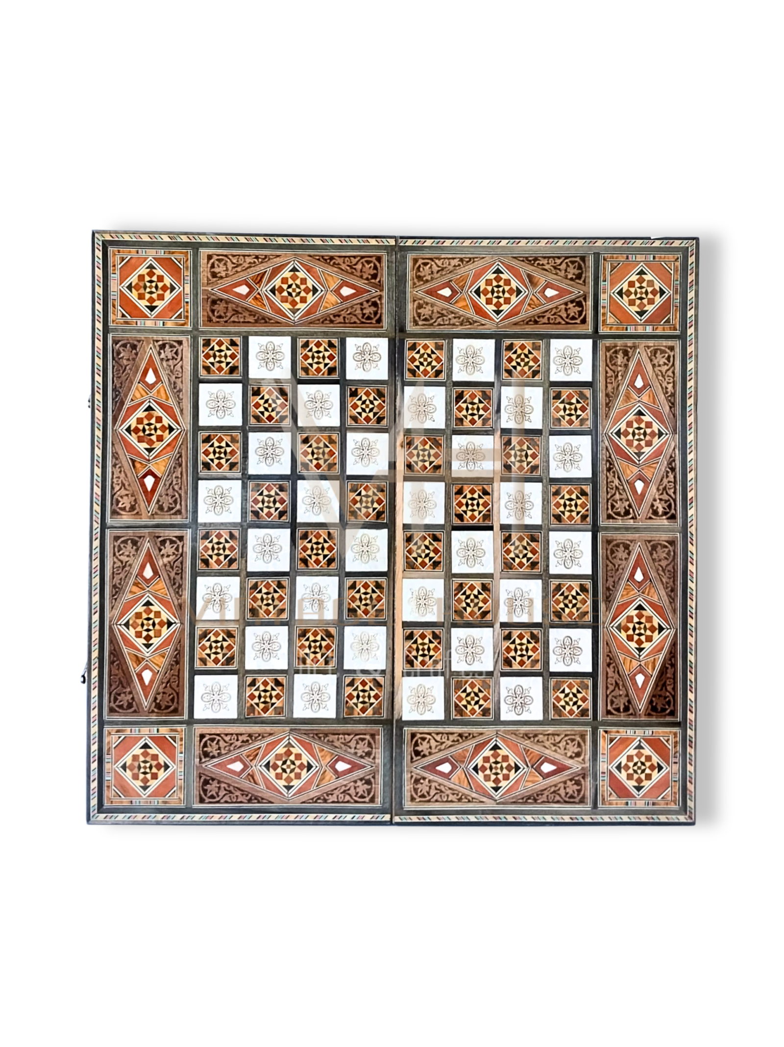 Handmade beech wooden marquetry Backgammon and chess board - Image 2