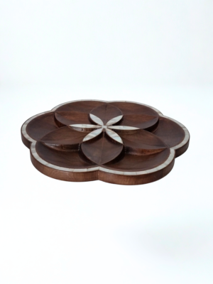 Blooming Elegance Walnut Wood Tray with Sea Mother-of-Pearl Inlay