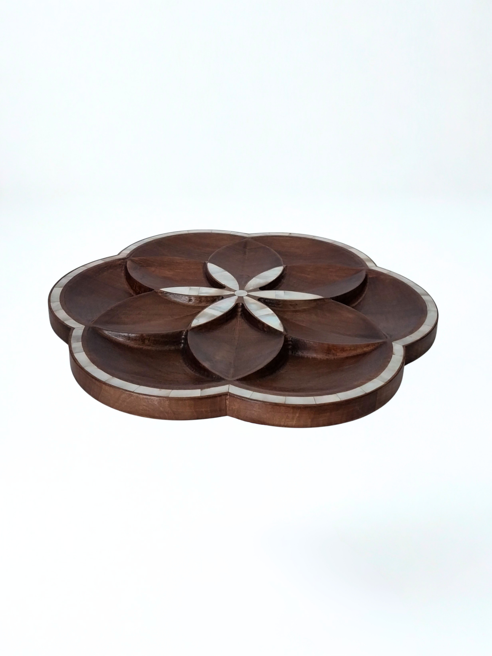 Blooming Elegance Walnut Wood Tray with Sea Mother-of-Pearl Inlay