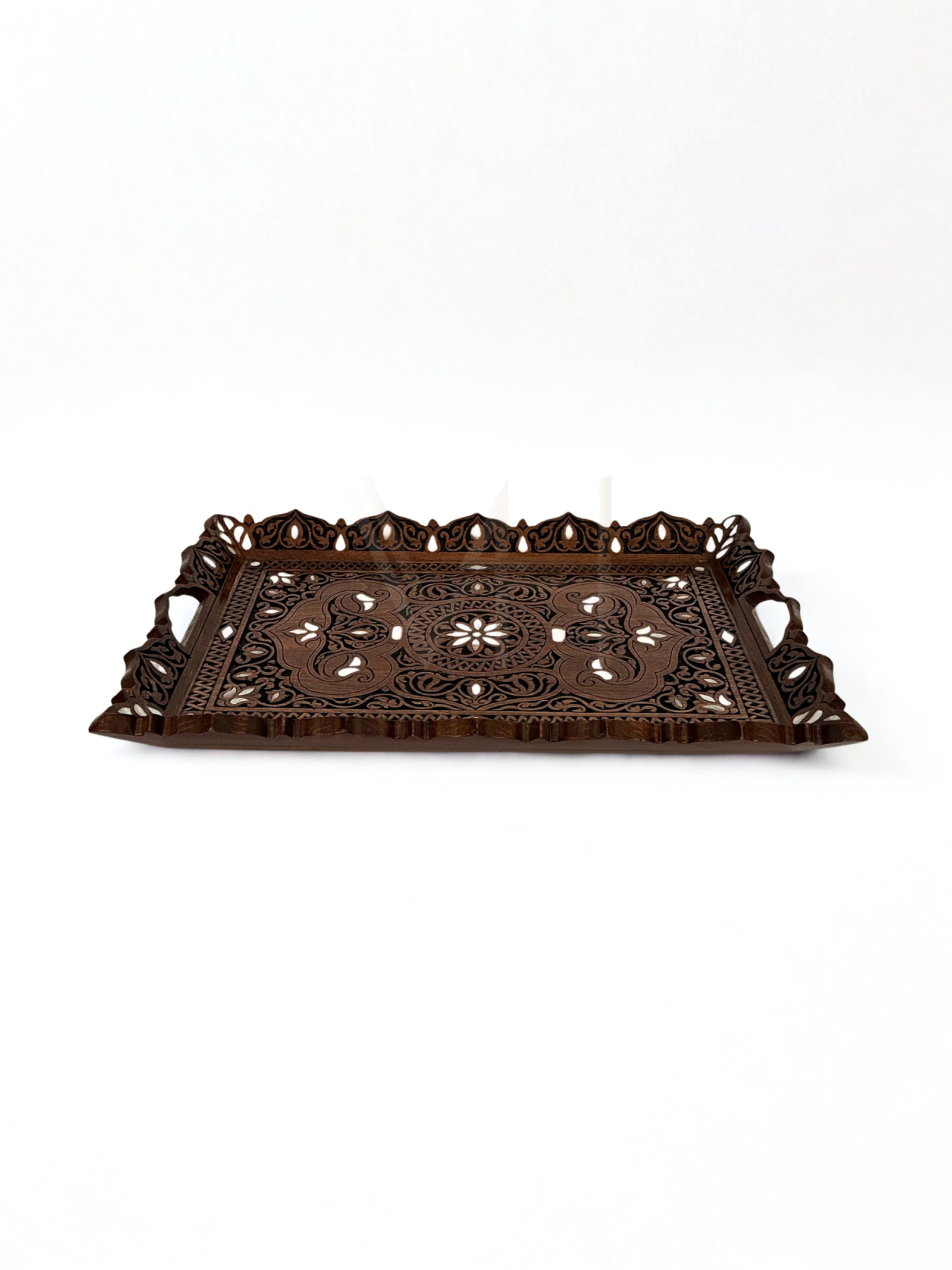 Handcrafted Luxury Beech Wood Tray with Mother of Pearl Inlay