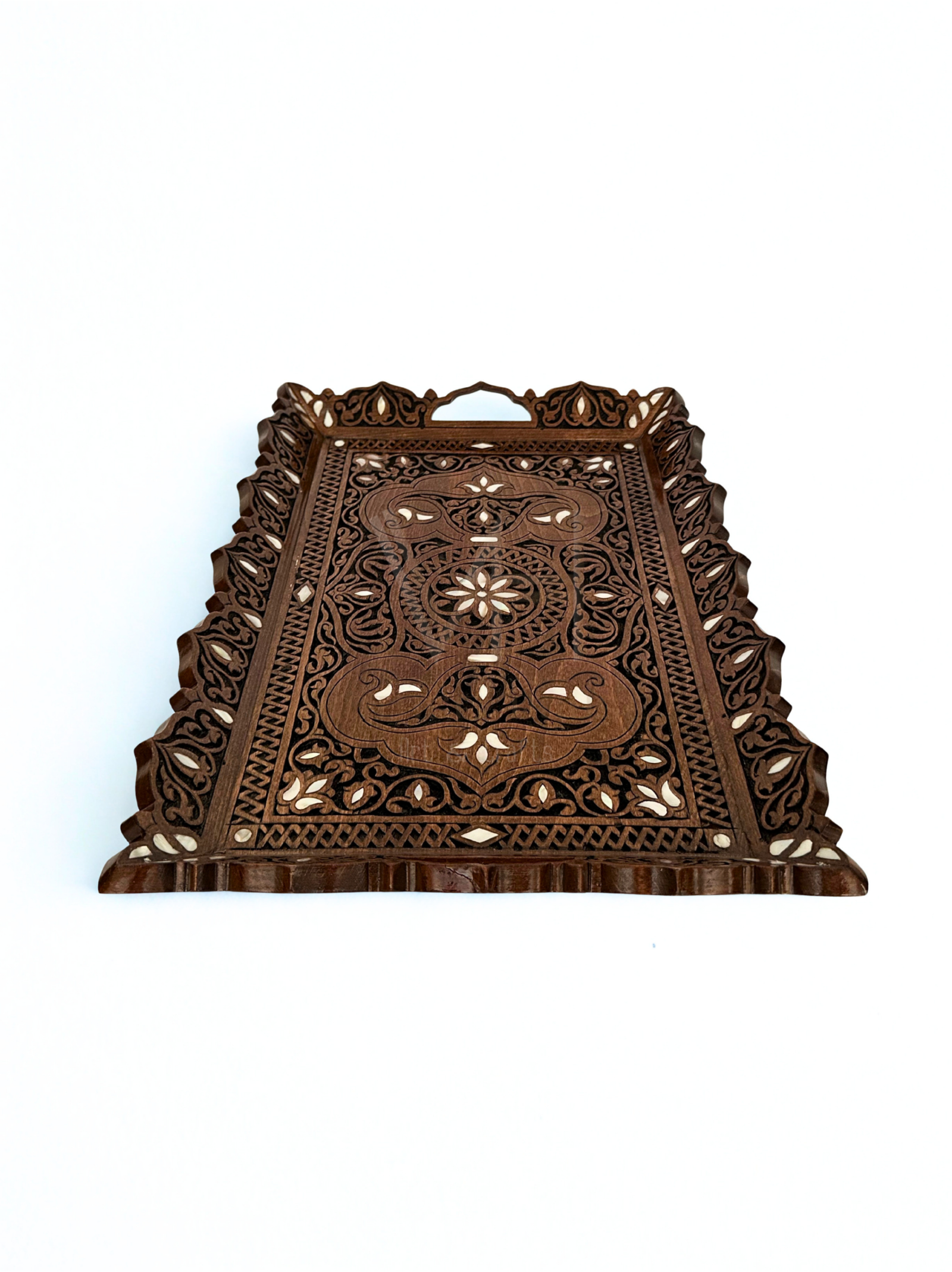 Handcrafted Luxury Beech Wood Tray with Mother of Pearl Inlay - Image 4