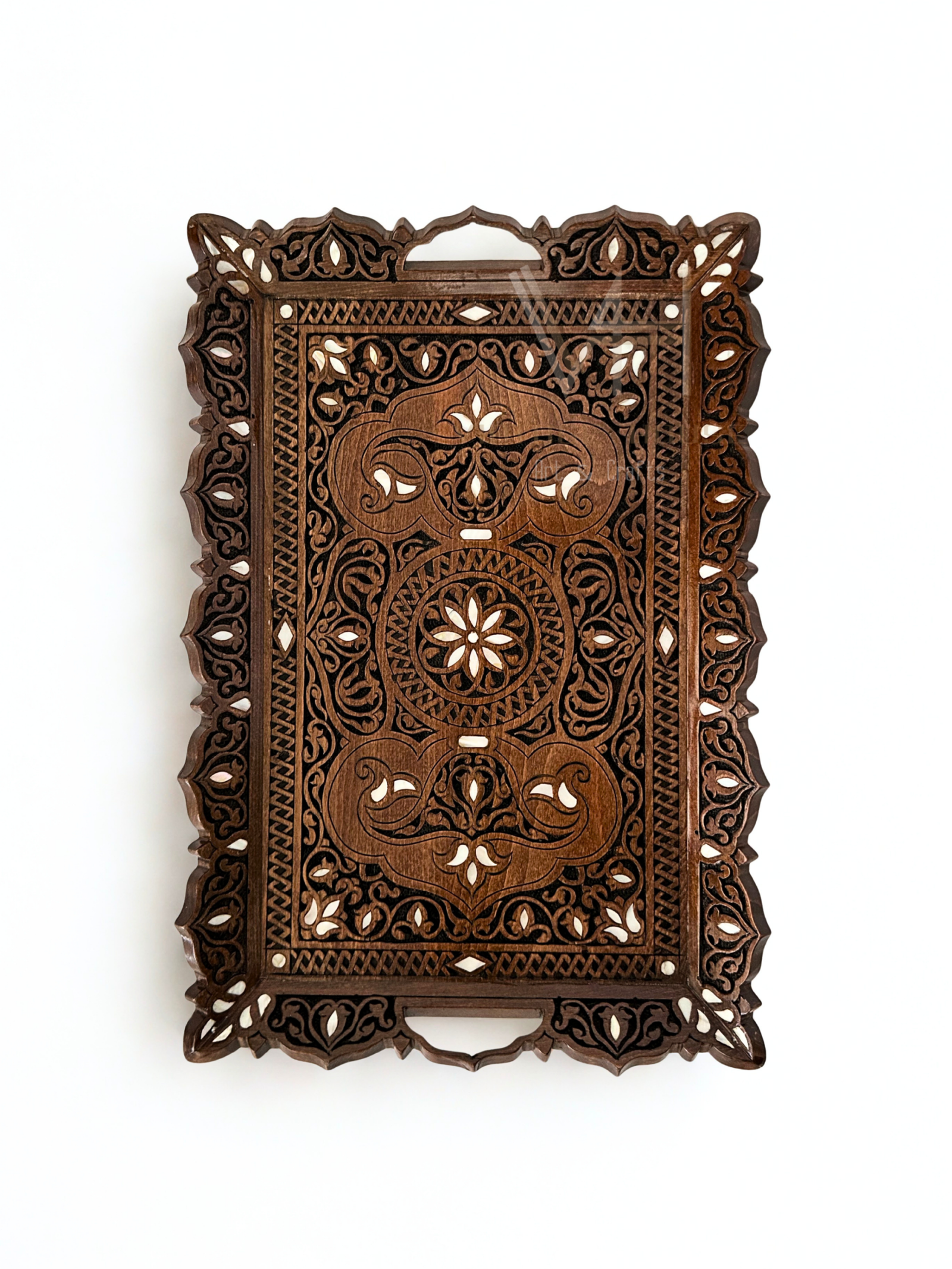Handcrafted Luxury Beech Wood Tray with Mother of Pearl Inlay - Image 2