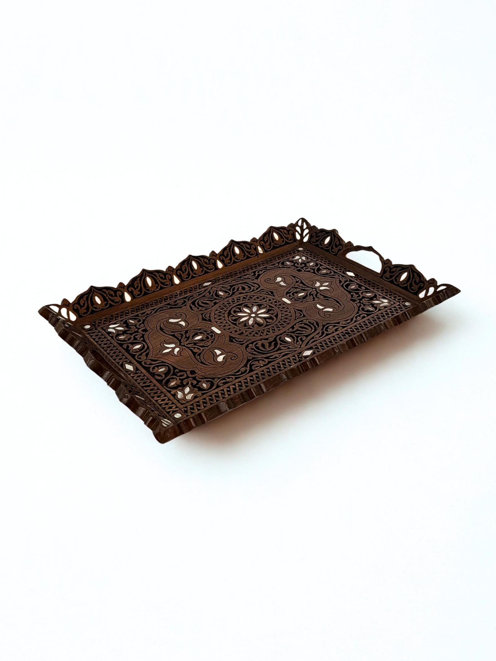 Handcrafted Luxury Beech Wood Tray with Mother of Pearl Inlay - Image 3