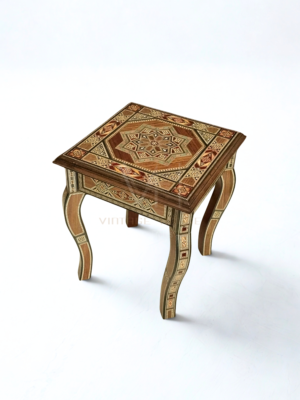 Oriental Geometric Side Table in Solid Beech Wood and Mother of Pearl