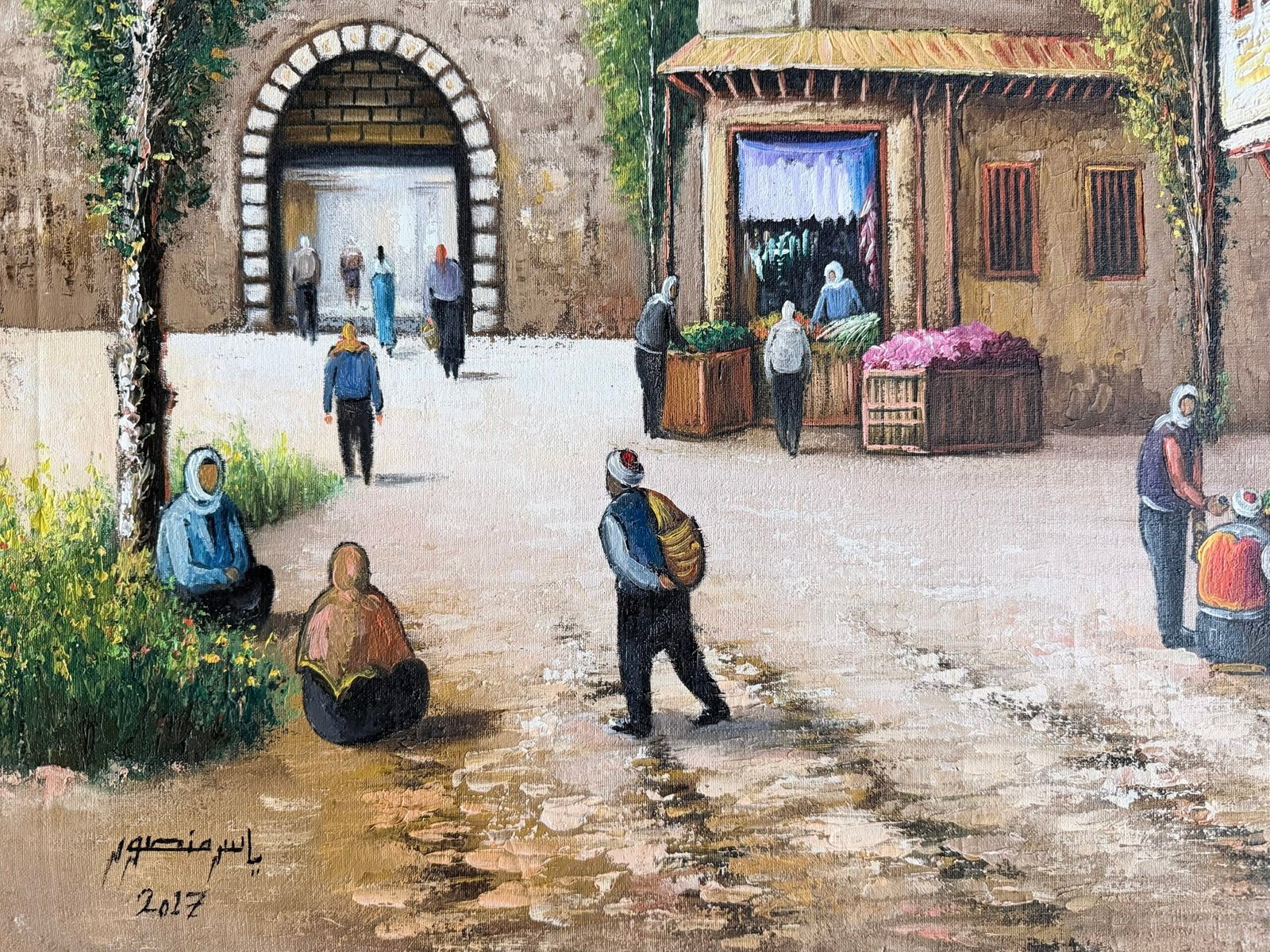 Original Oil Painting on Canvas – Old Damascus Market Scene by Yasser Mansour (2017) - Image 4