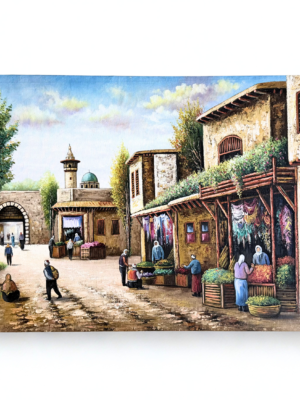 Original Oil Painting on Canvas – Old Damascus Market Scene by Yasser Mansour (2017)