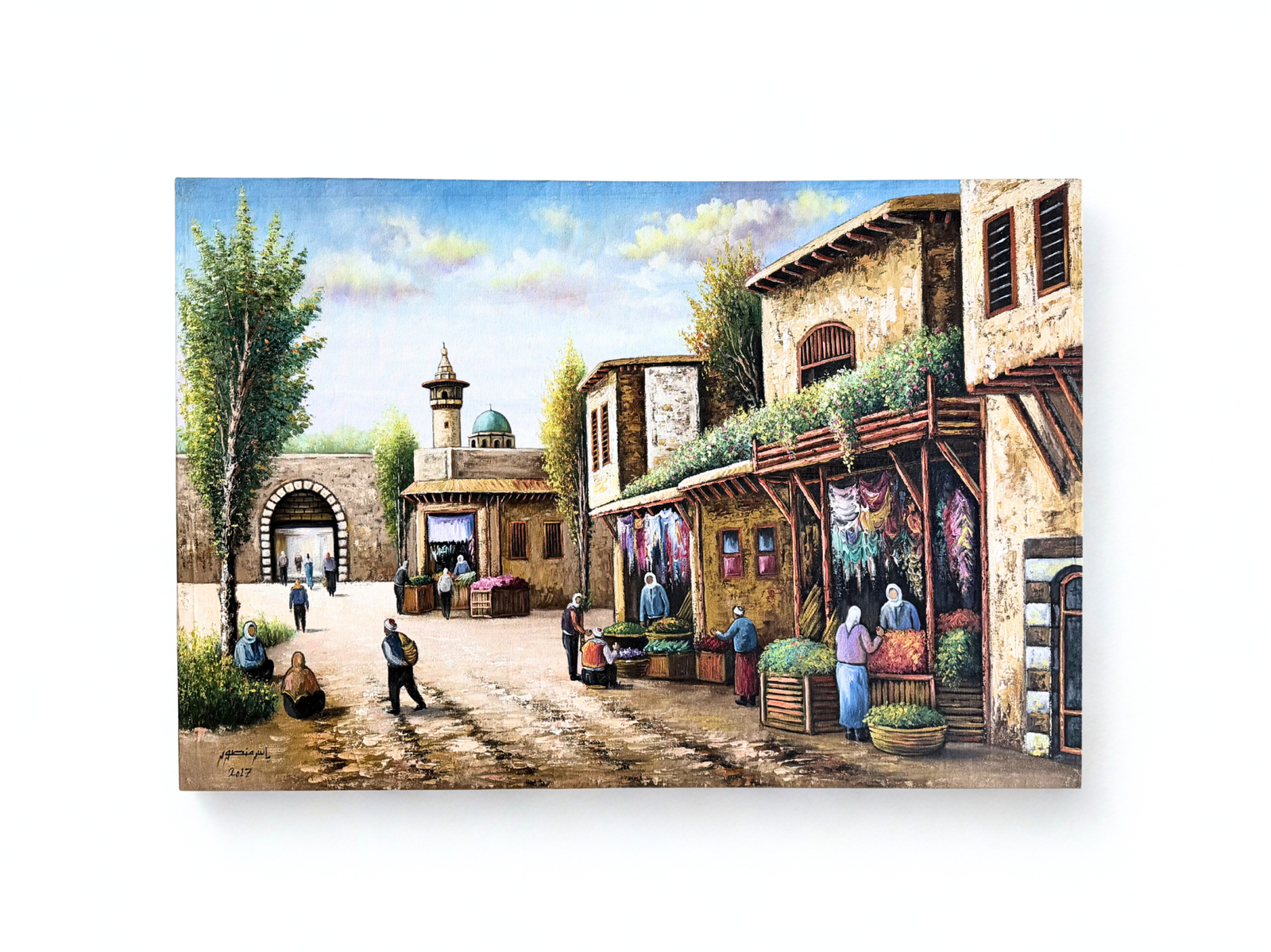 Original Oil Painting on Canvas – Old Damascus Market Scene by Yasser Mansour (2017)