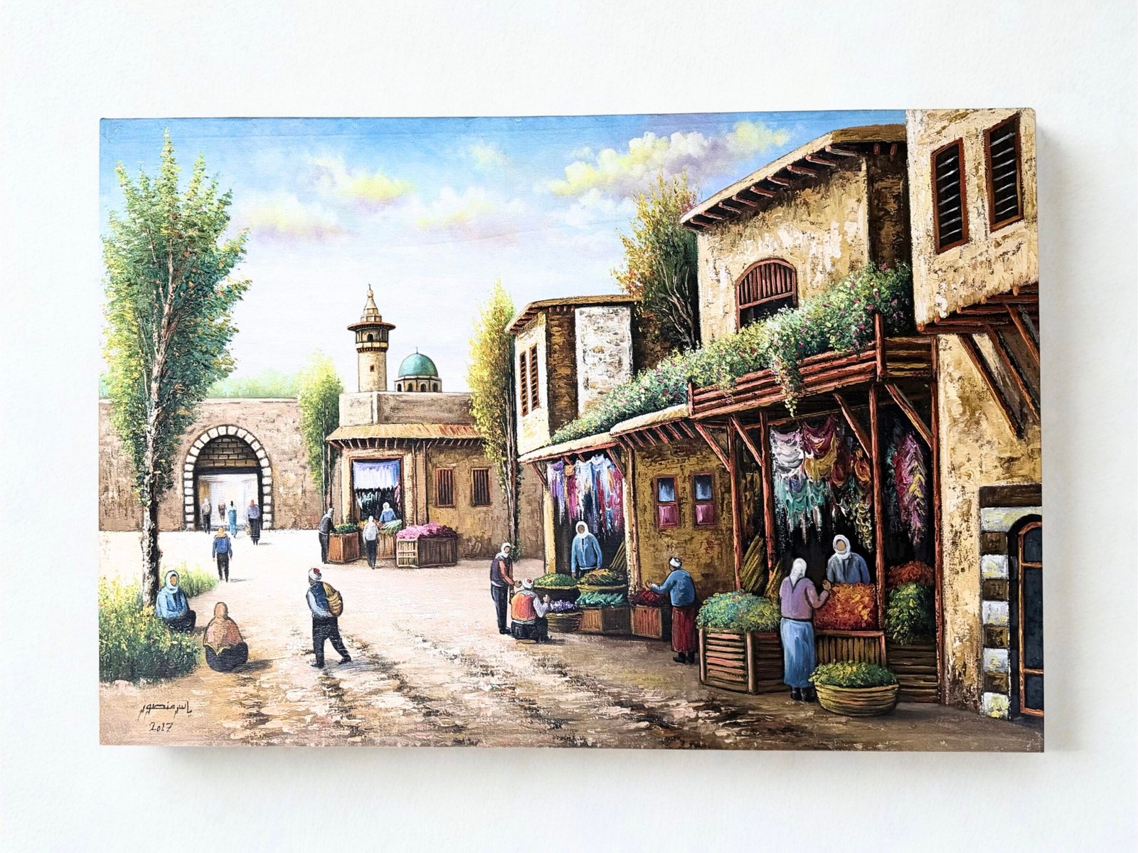 Original Oil Painting on Canvas – Old Damascus Market Scene by Yasser Mansour (2017) - Image 2