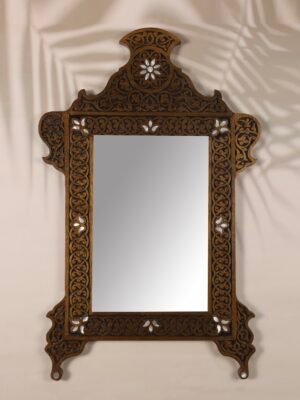 Luxury Handmade walnut Wood & Mother of Pearl Mirror | Floral Design