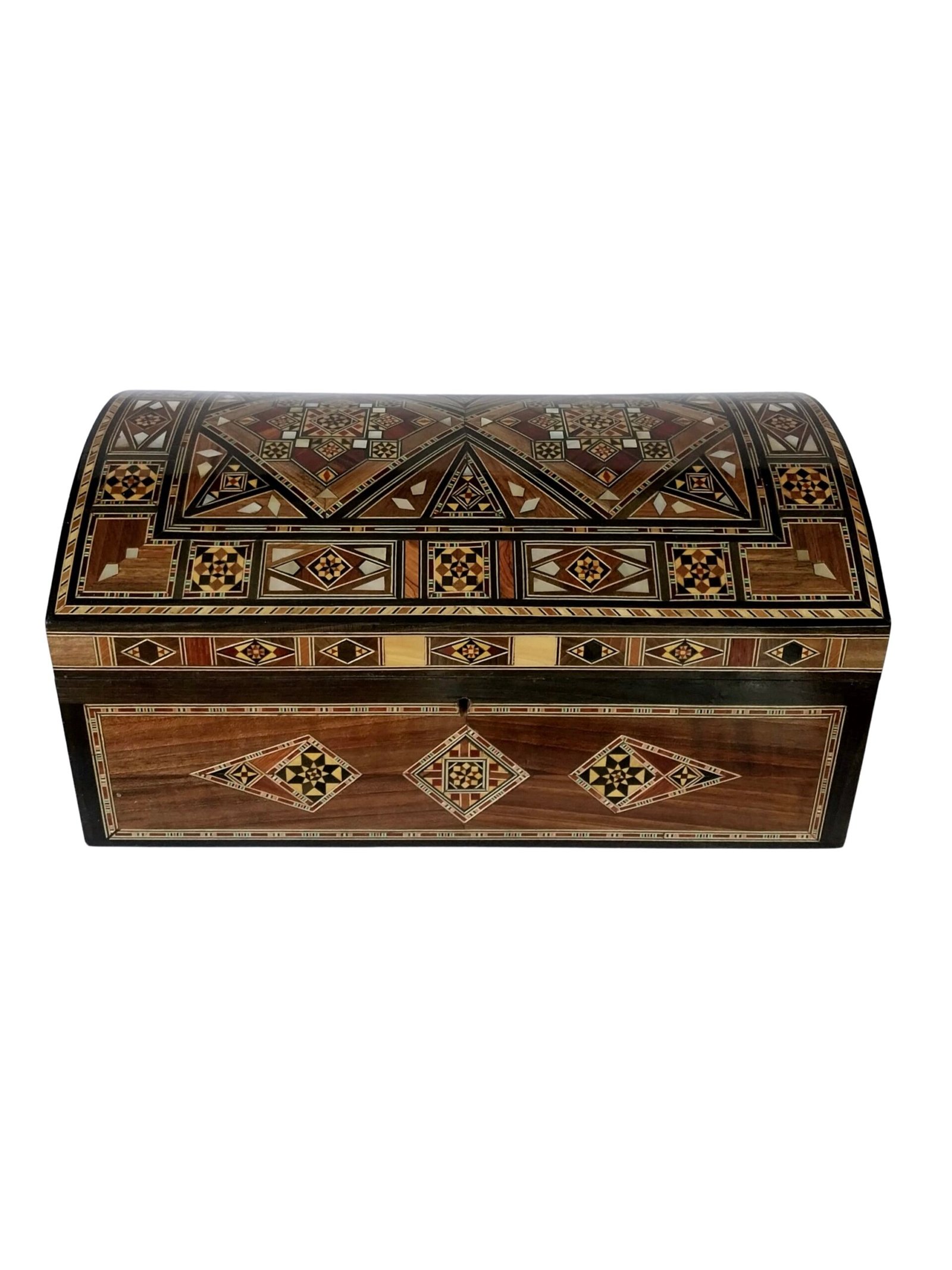 Luxury Handmade Beech Wood Jewelry Box with Mother of Pearl Inlay & Lock