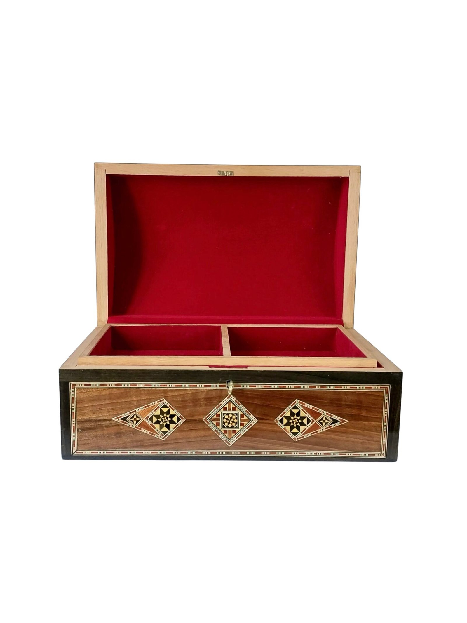 Luxury Handmade Beech Wood Jewelry Box with Mother of Pearl Inlay & Lock - Image 3