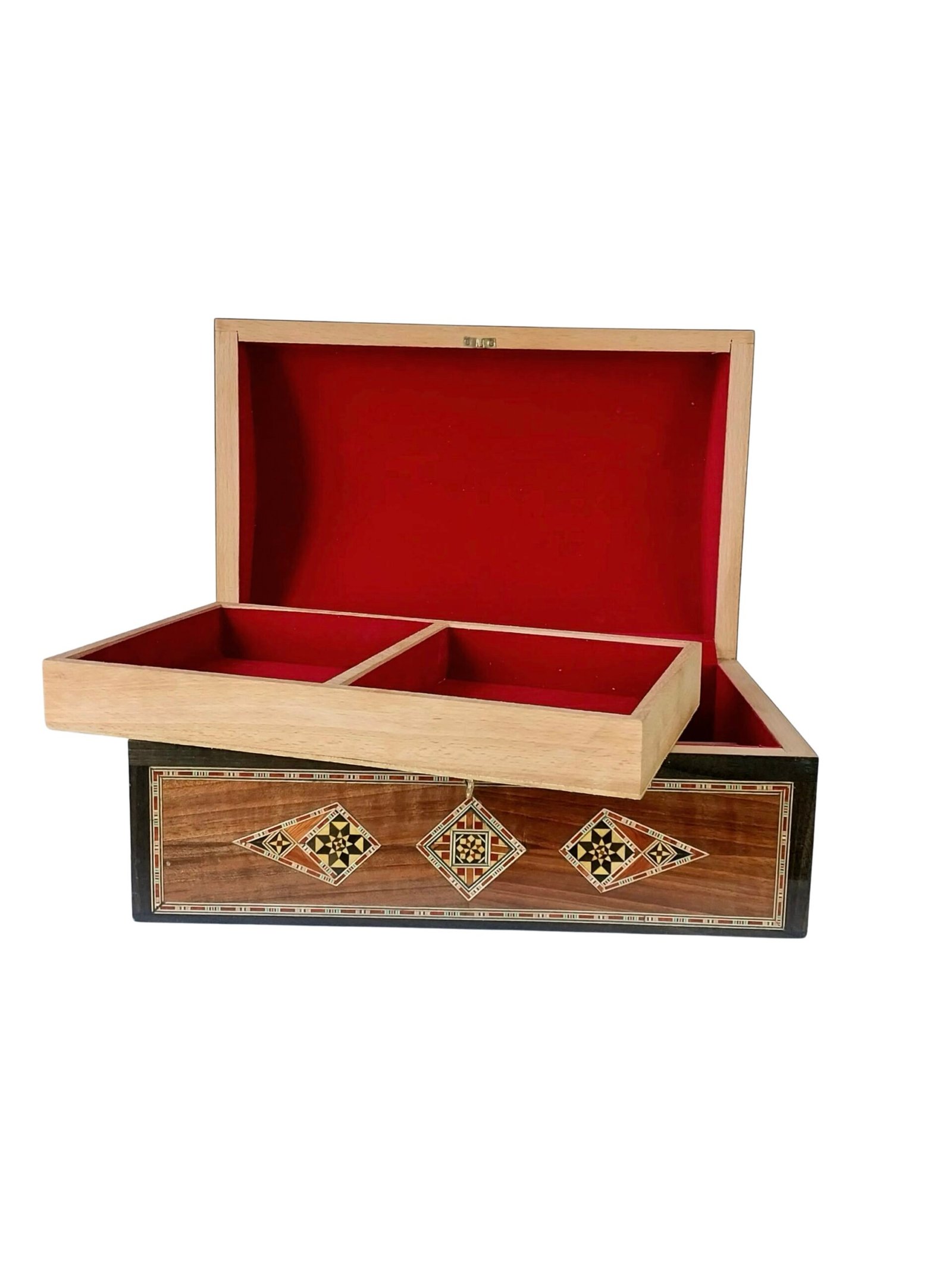 Luxury Handmade Beech Wood Jewelry Box with Mother of Pearl Inlay & Lock - Image 4